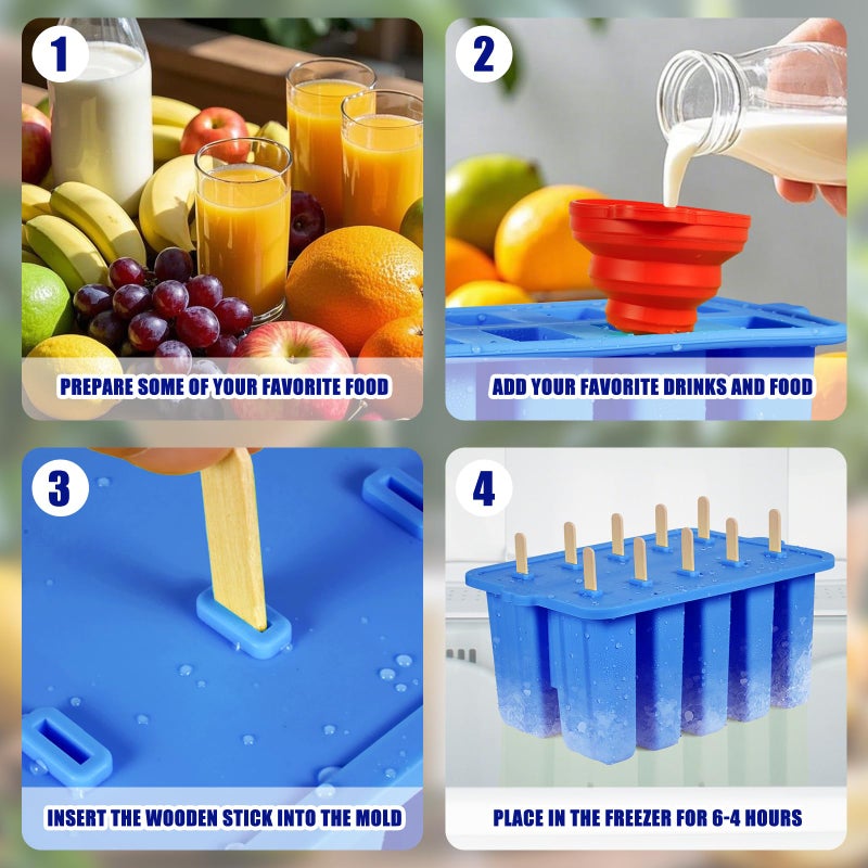 Waybesty Silicone Popsicles Molds,Popcylce Molds,Food Grade Reusable Popsicle Molds for Kids,Homemade Popsicles Molds,Ice Cream Mold,Ice Pop Molds Maker with Popsicle Stick,Popsicle Bag,Funnel (Blue) - Image 5